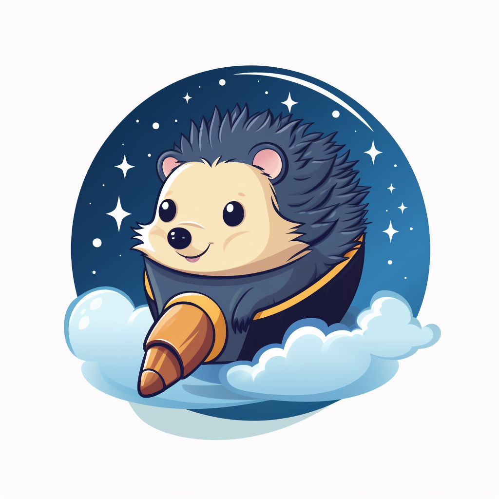 Cute happy hedgehog with rocket illustration