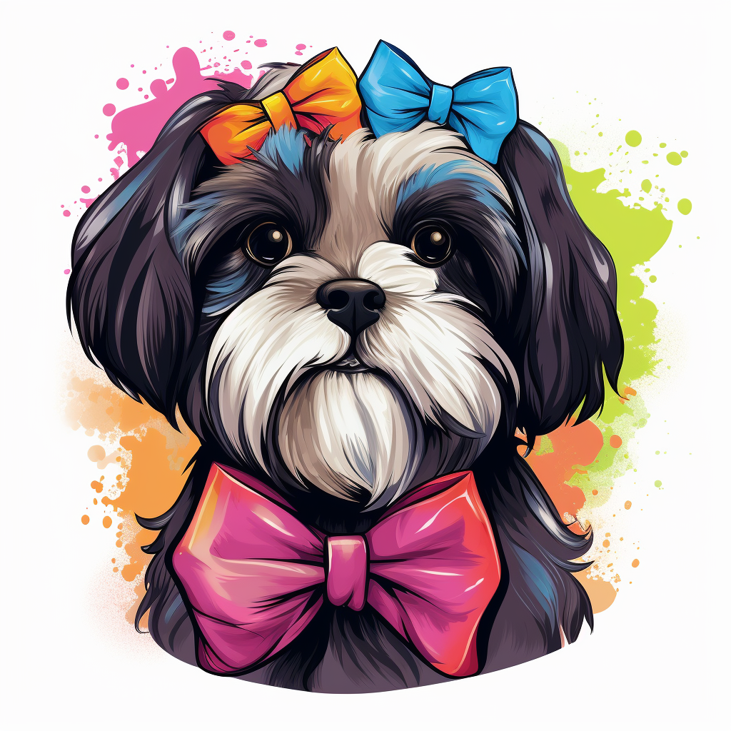 Cute happy shih-tzu wearing bow