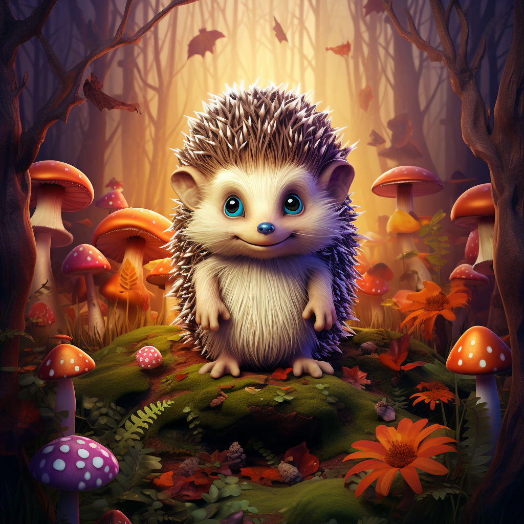 Adorable hedgehog in vibrant forest scenery