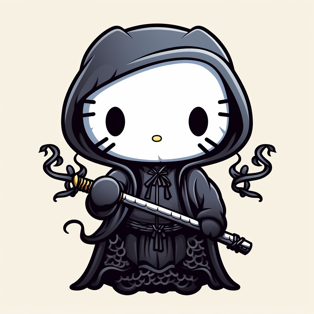 Cute hello kitty grim reaper tattoo mockup