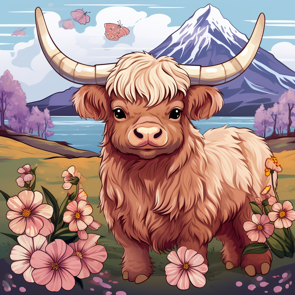 Cute Highland Spring Flowers Cartoon Decorative Style