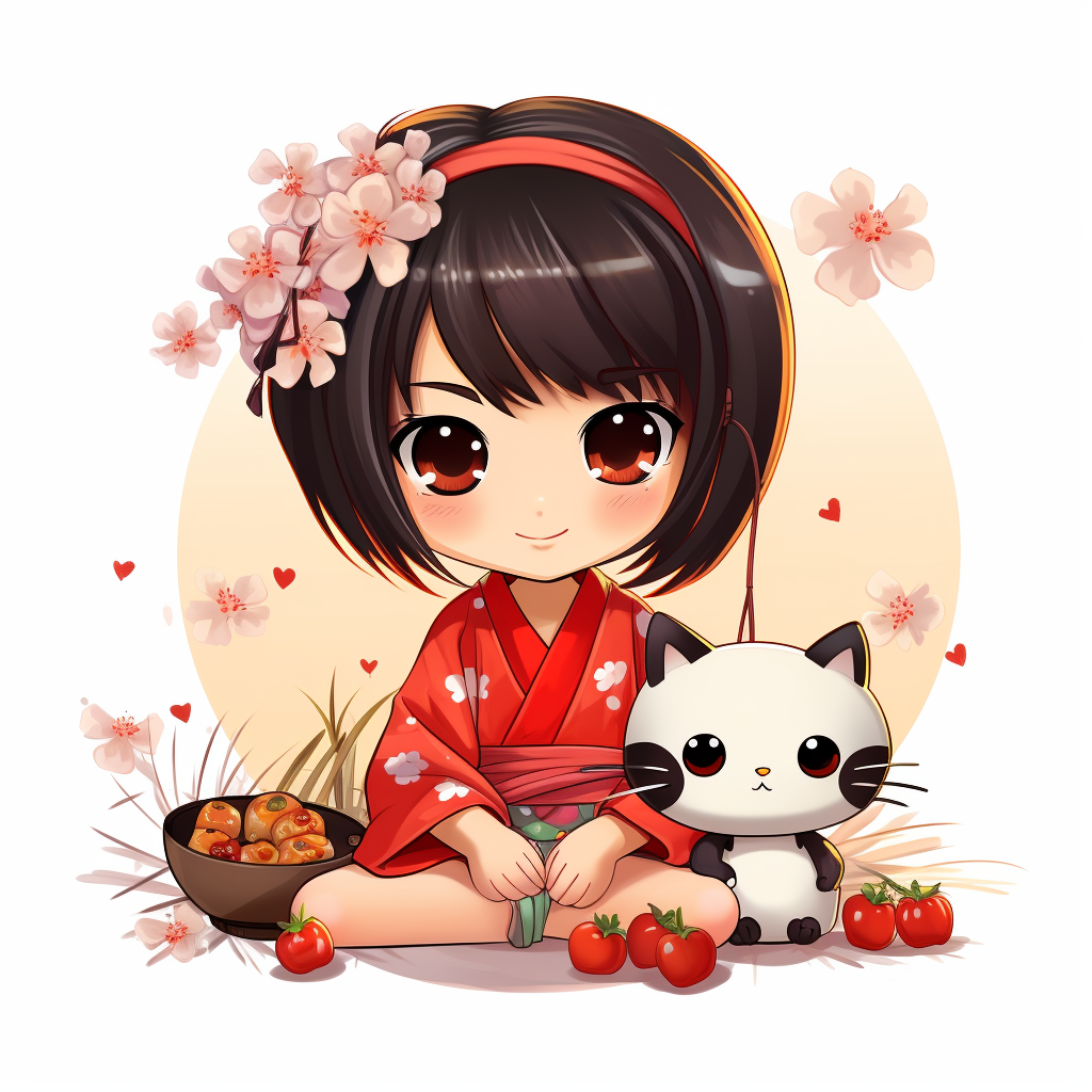 Cute Japanese cartoon on white background