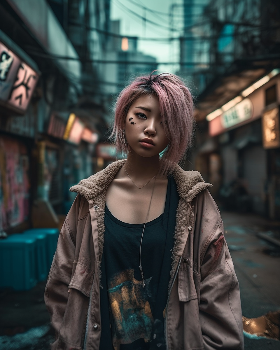 Portrait of a Cute Japanese Girl in Abandoned City