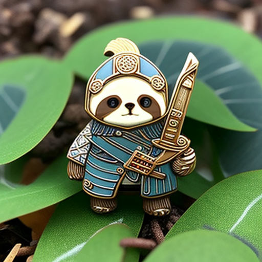 Cute Japanese Sloth Samurai Enamel Pin