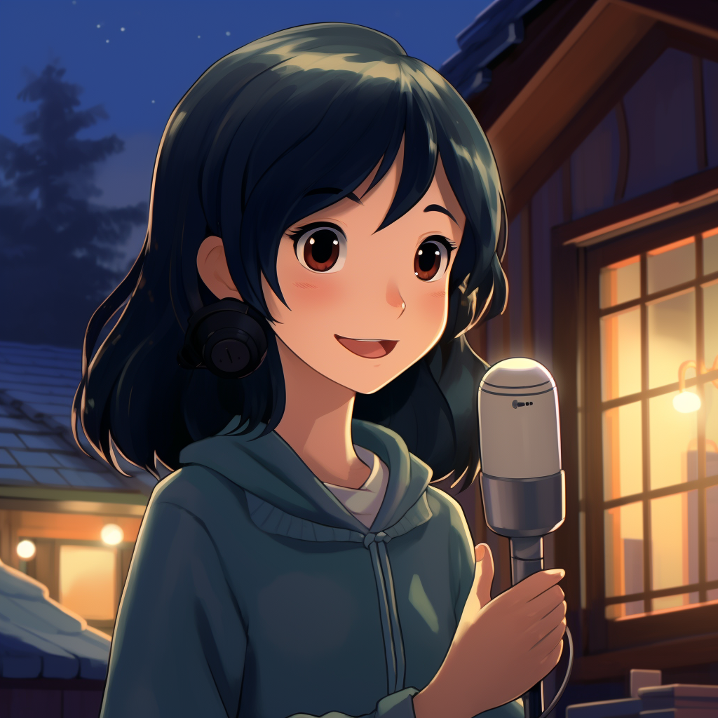 Dark-haired Japanese Woman Holding Foam and Microphone