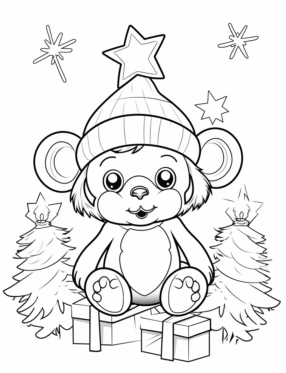 Cute baby monkey with Christmas cap on a tree