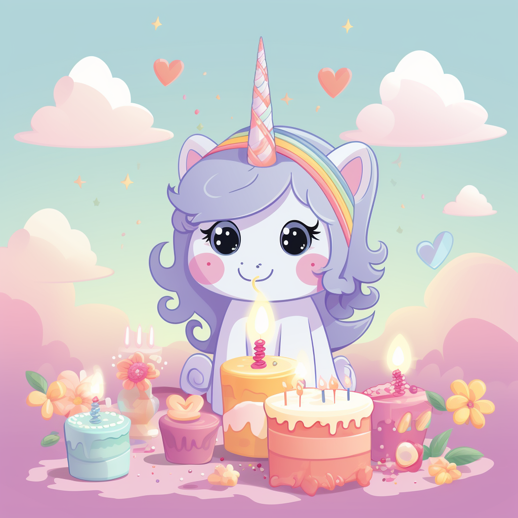 Cute kawaii birthday unicorn flat illustration