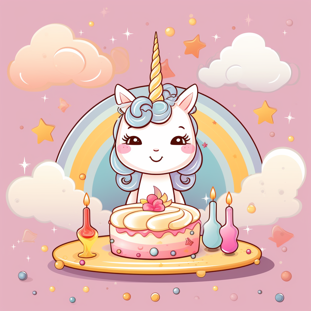 Cute kawaii birthday unicorn illustration