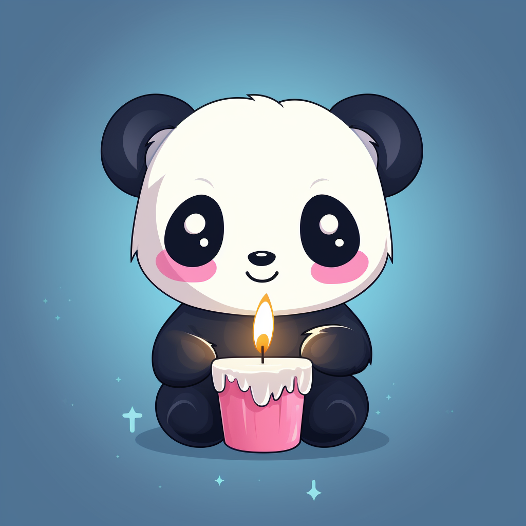 Cute kawaii panda holding candle