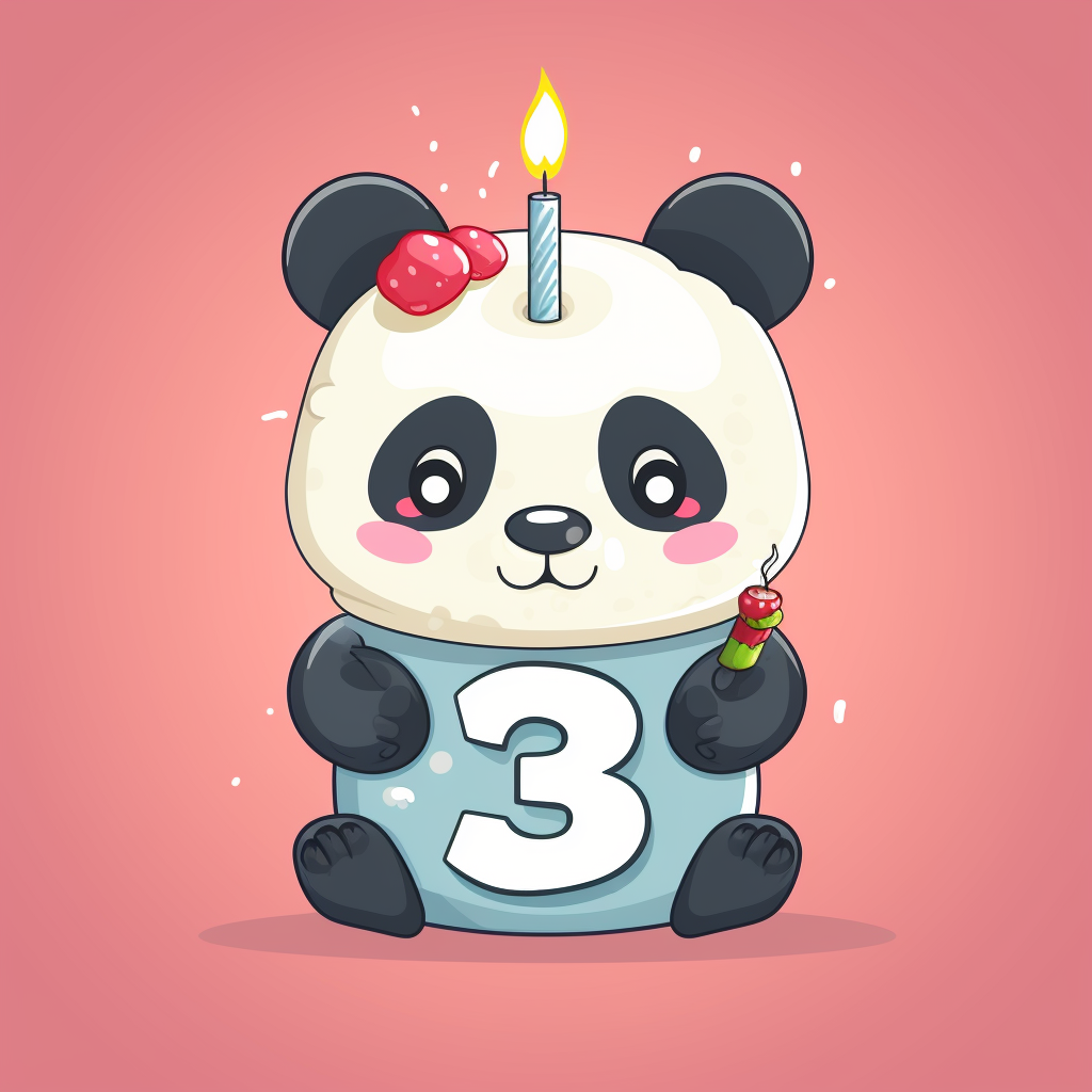 Cute panda holding candle number 3