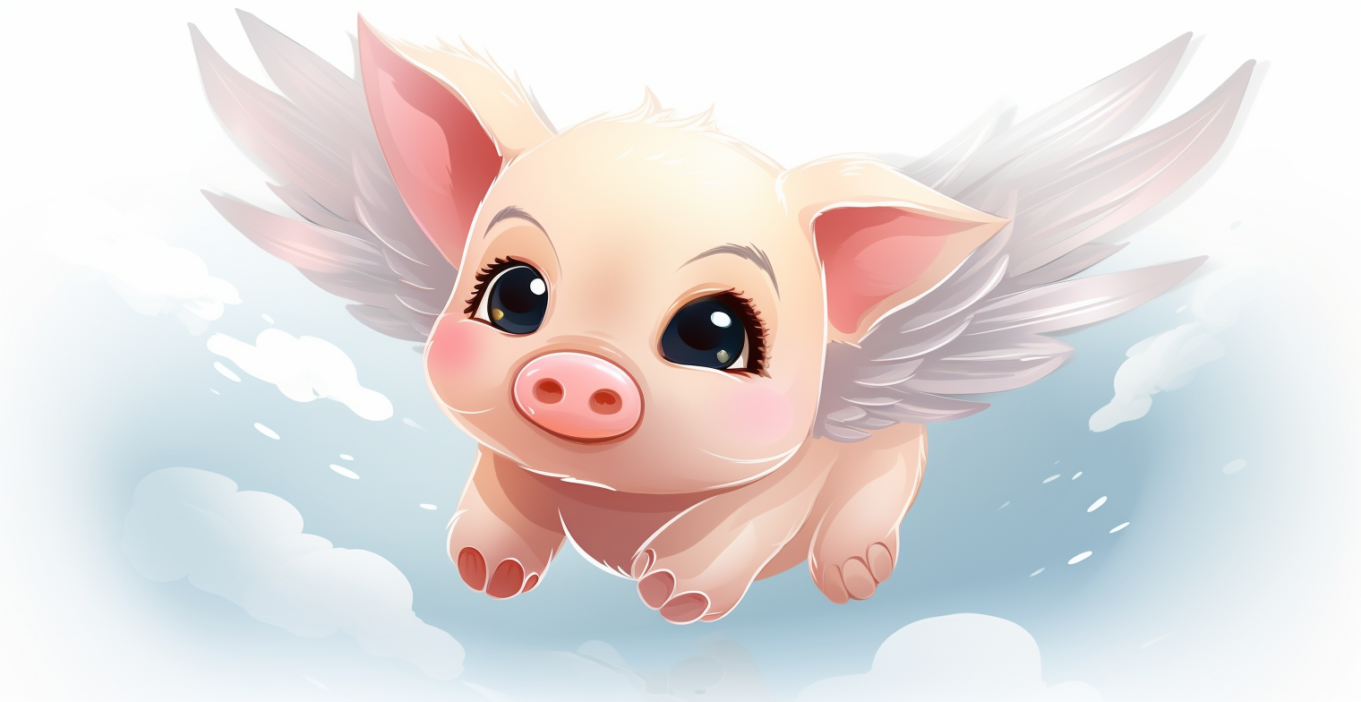 Cute kawaii pig flying logo