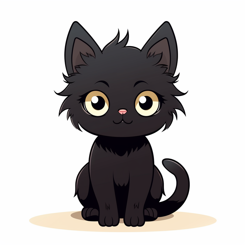 Cute black cat in kawaii anime style