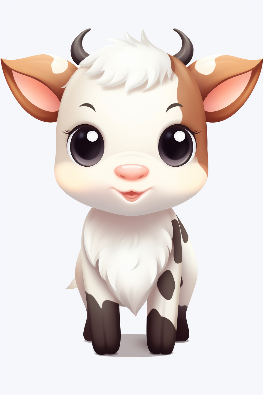 Adorable cartoon cow in kawaii style