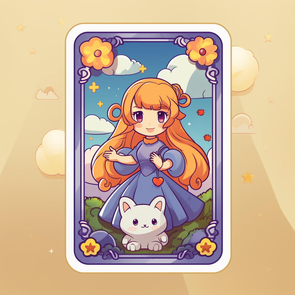 Adorable kawaii tarot card in cartoon style