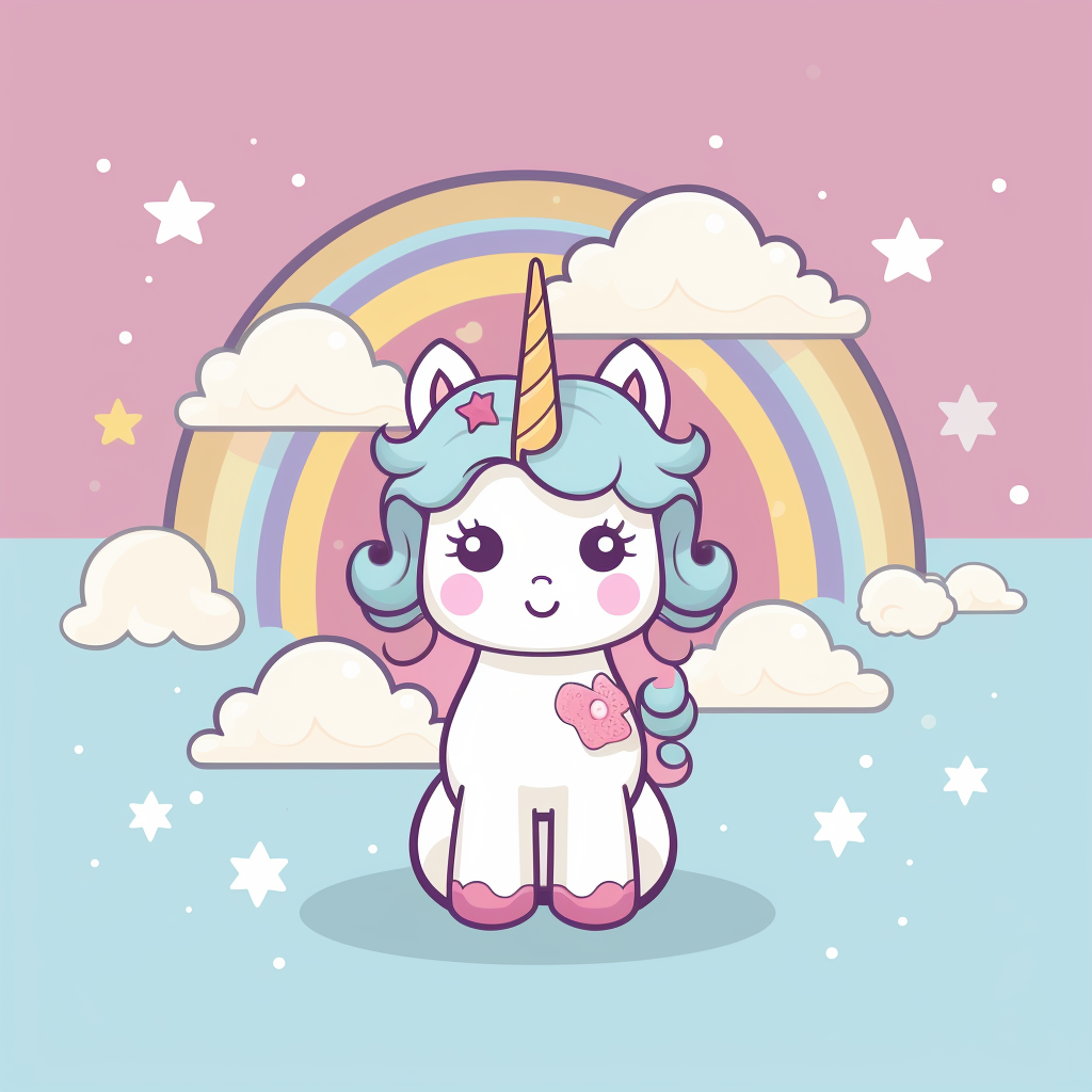 Cute Kawaii Unicorn Flat Illustration