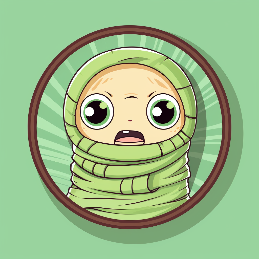 Adorable kawaii mummy growling in round frame