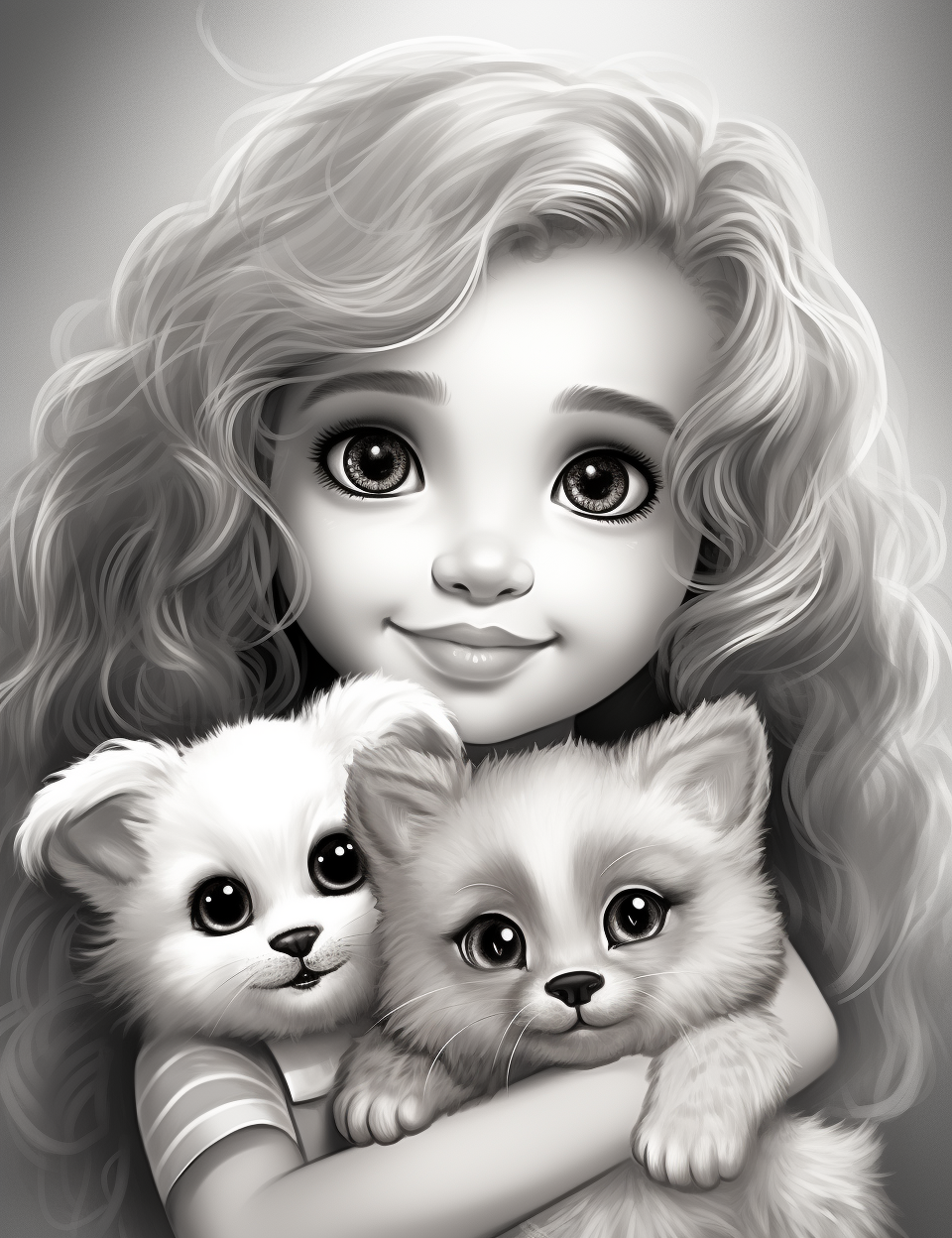 Adorable kid and pets in chibi portraits