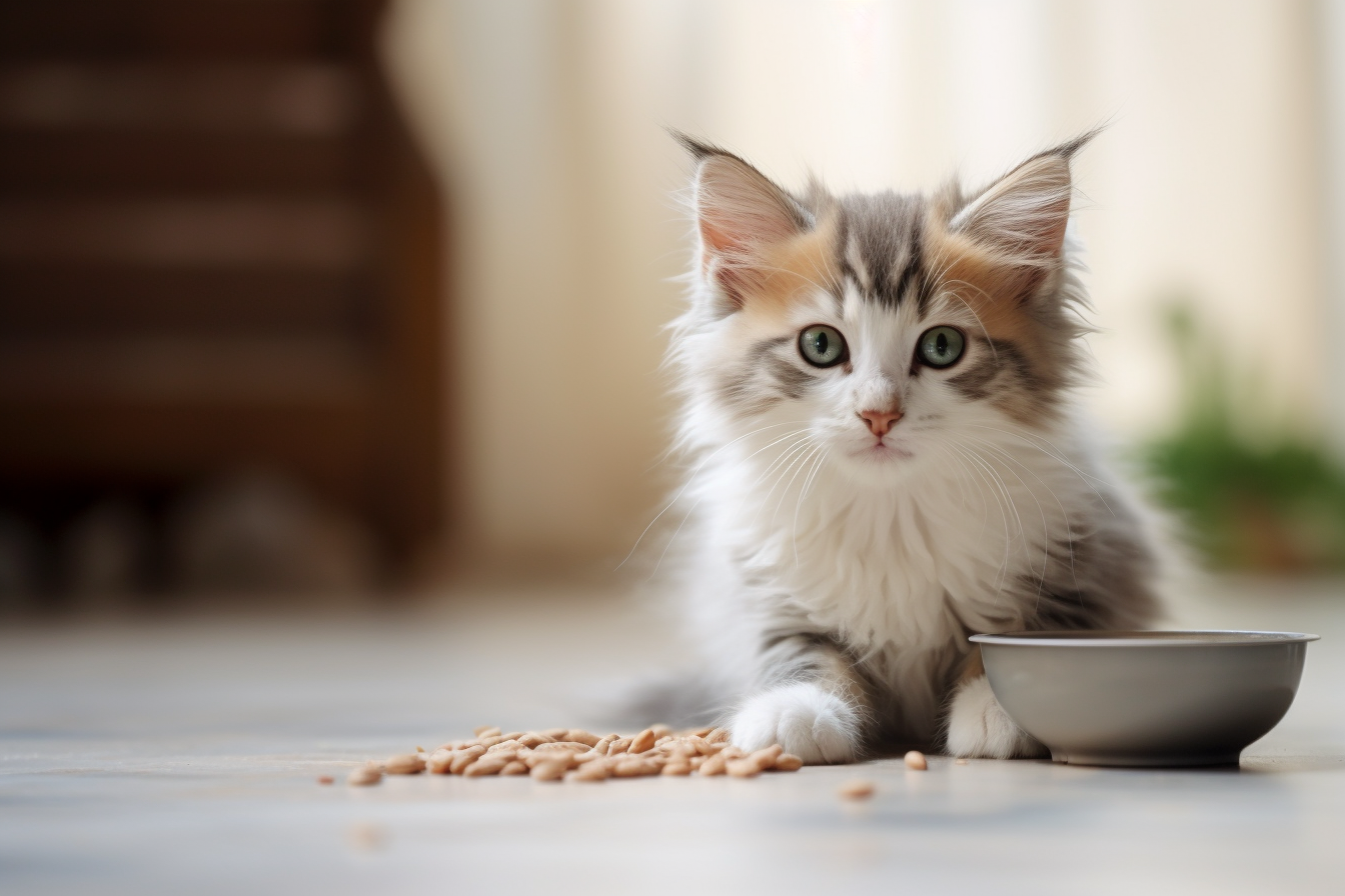 Cute kitten eating catfood