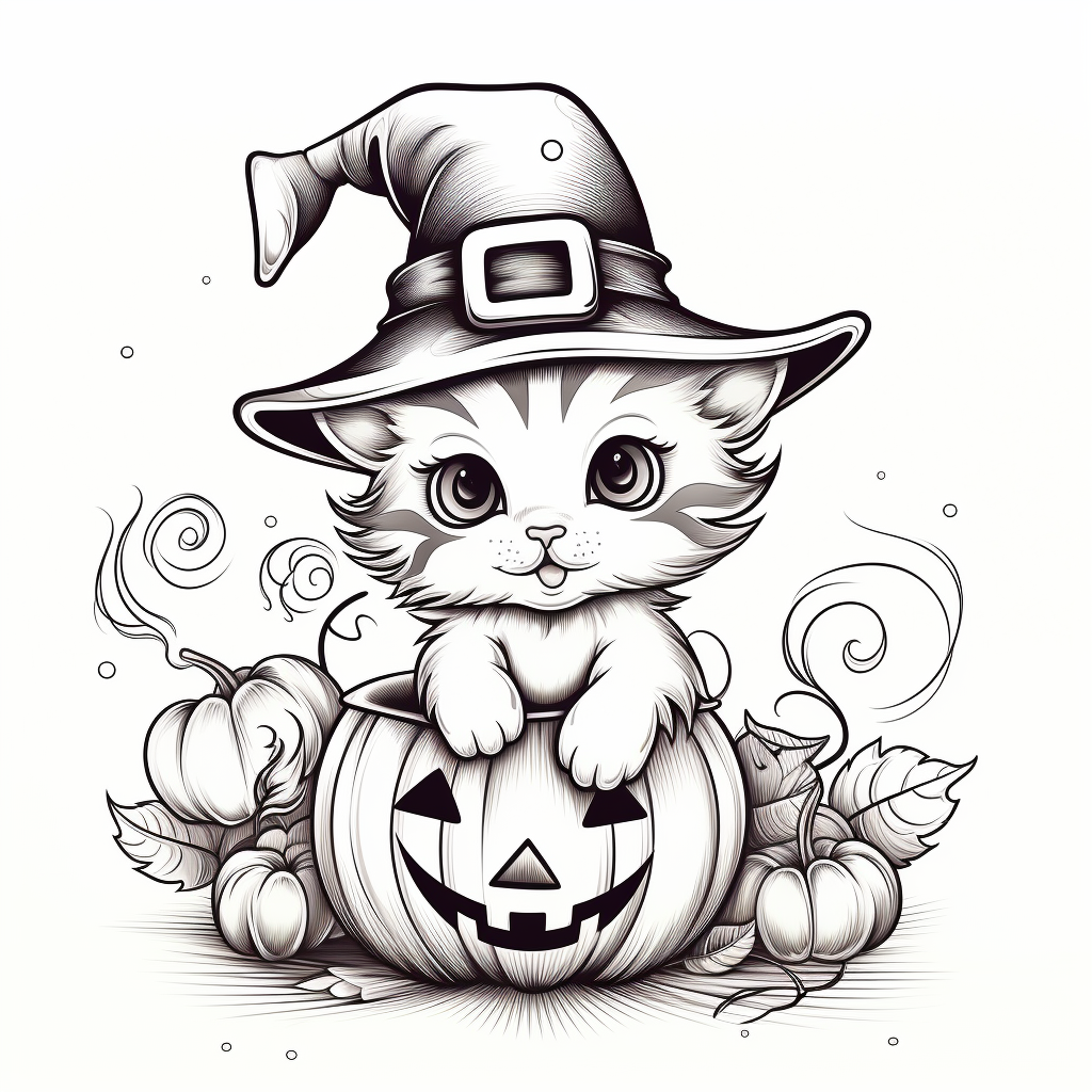 cute kitten popping out of jack-o-lantern