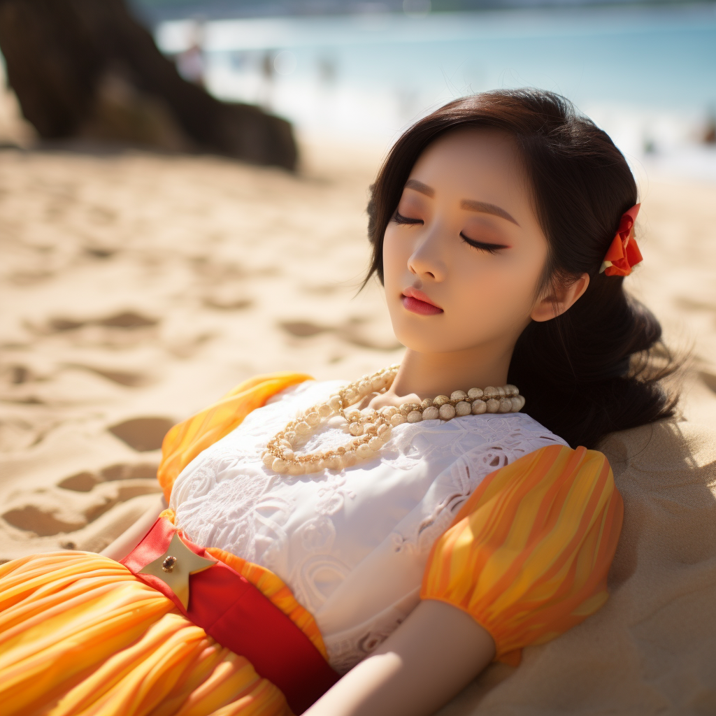 Cute Korean girl enjoying Waikiki beach