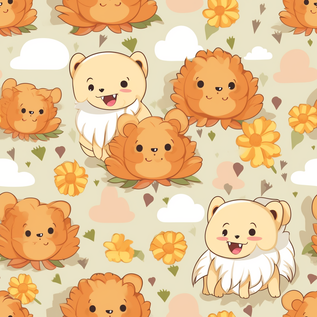 Cute lions playing in kawaii style