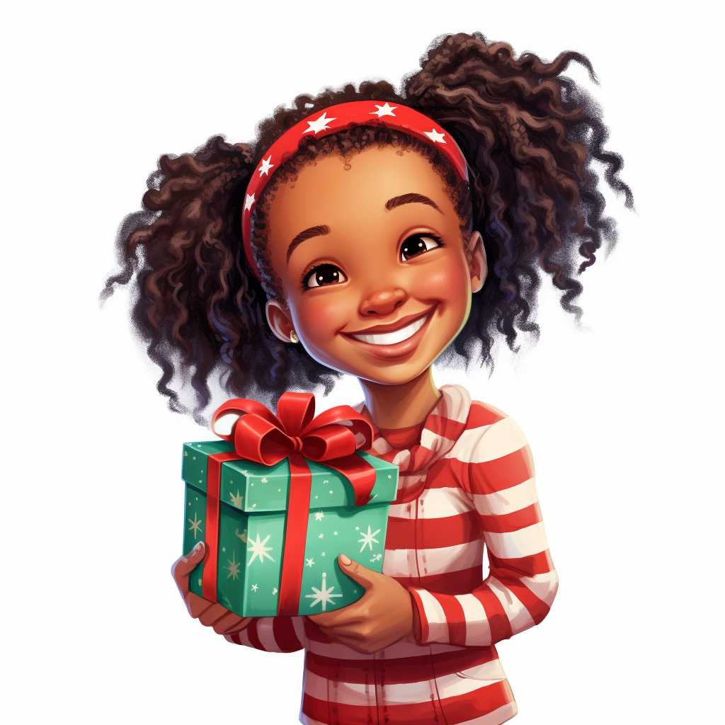 Smiling African American girl with Christmas present