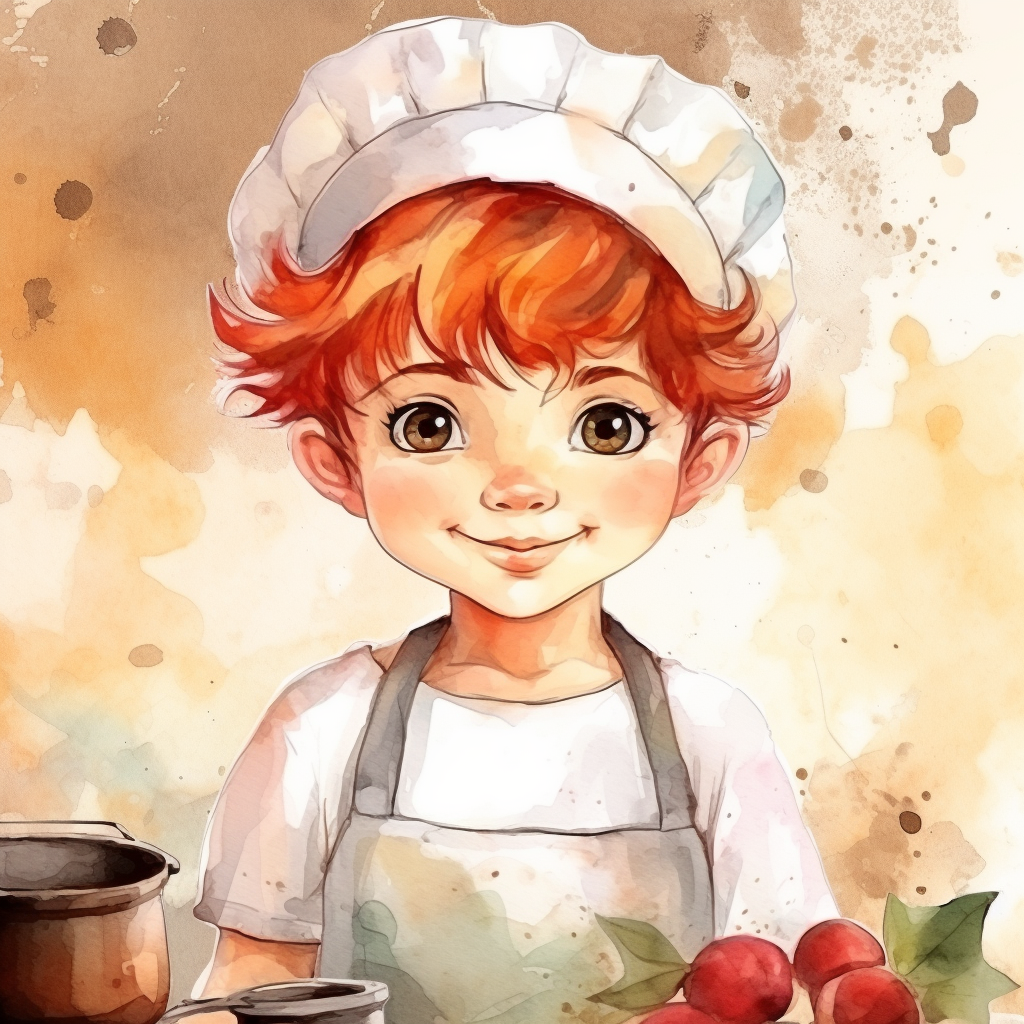 Cute little boy chef with red hair