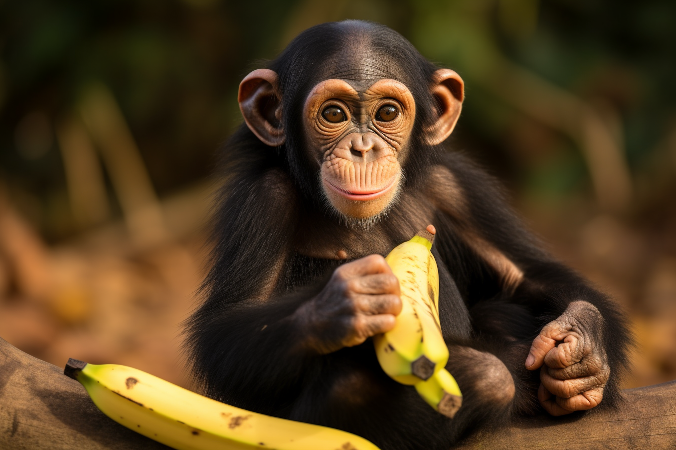 Cute chimpanzee enjoying a delicious banana