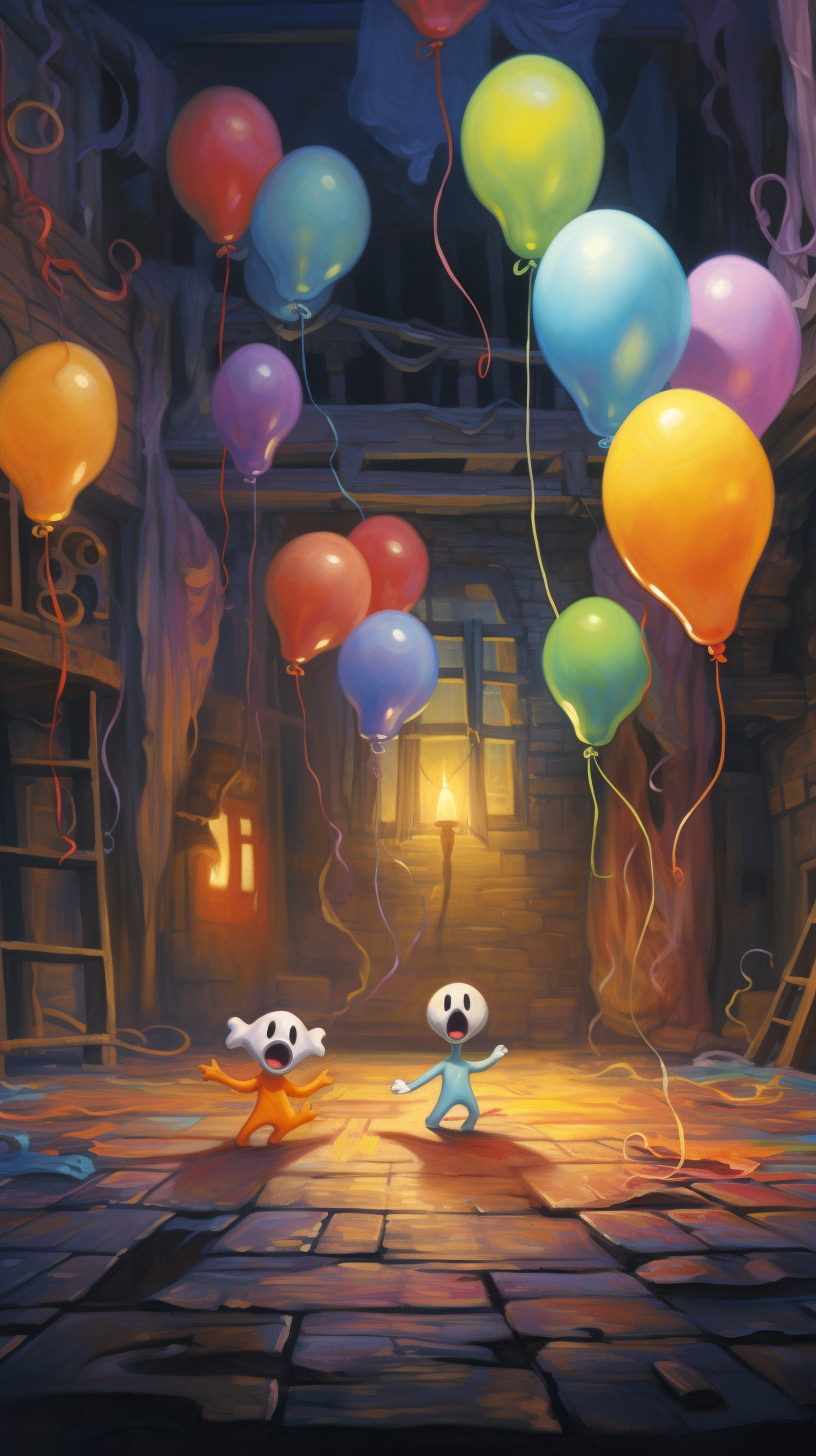 Ghosts dancing with balloons