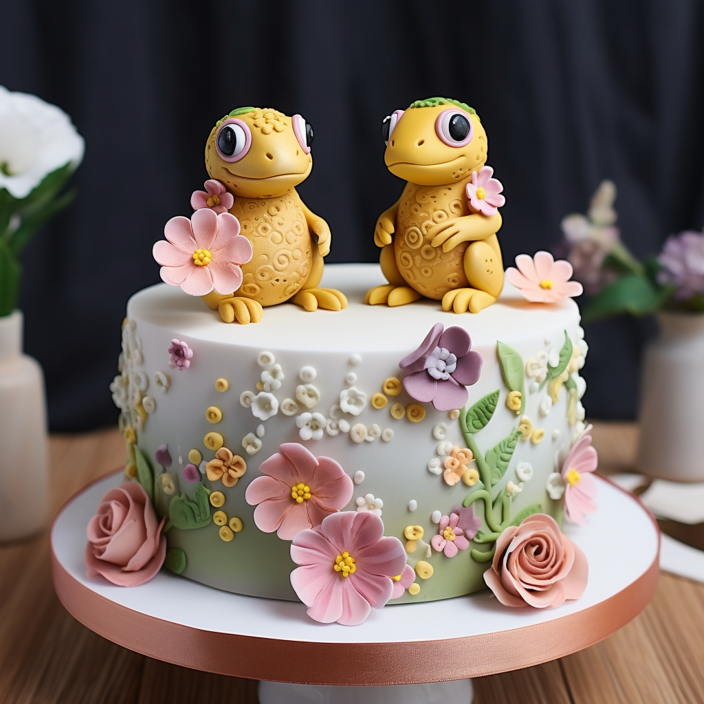 Cute lizards on birthday cake