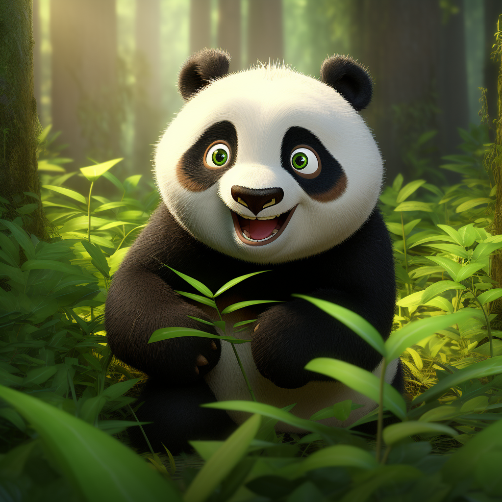 Cute male panda in lush jungle