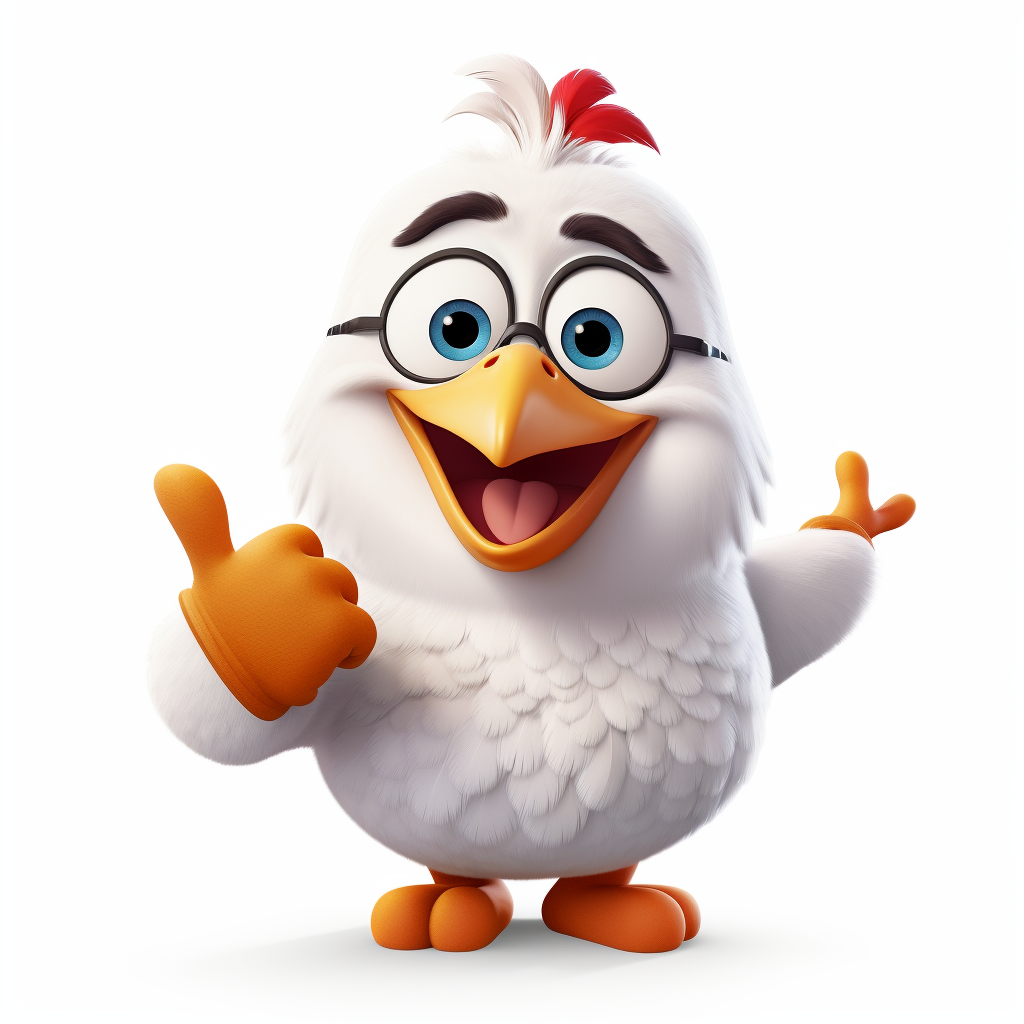 Cute white chicken mascot with thumbs up