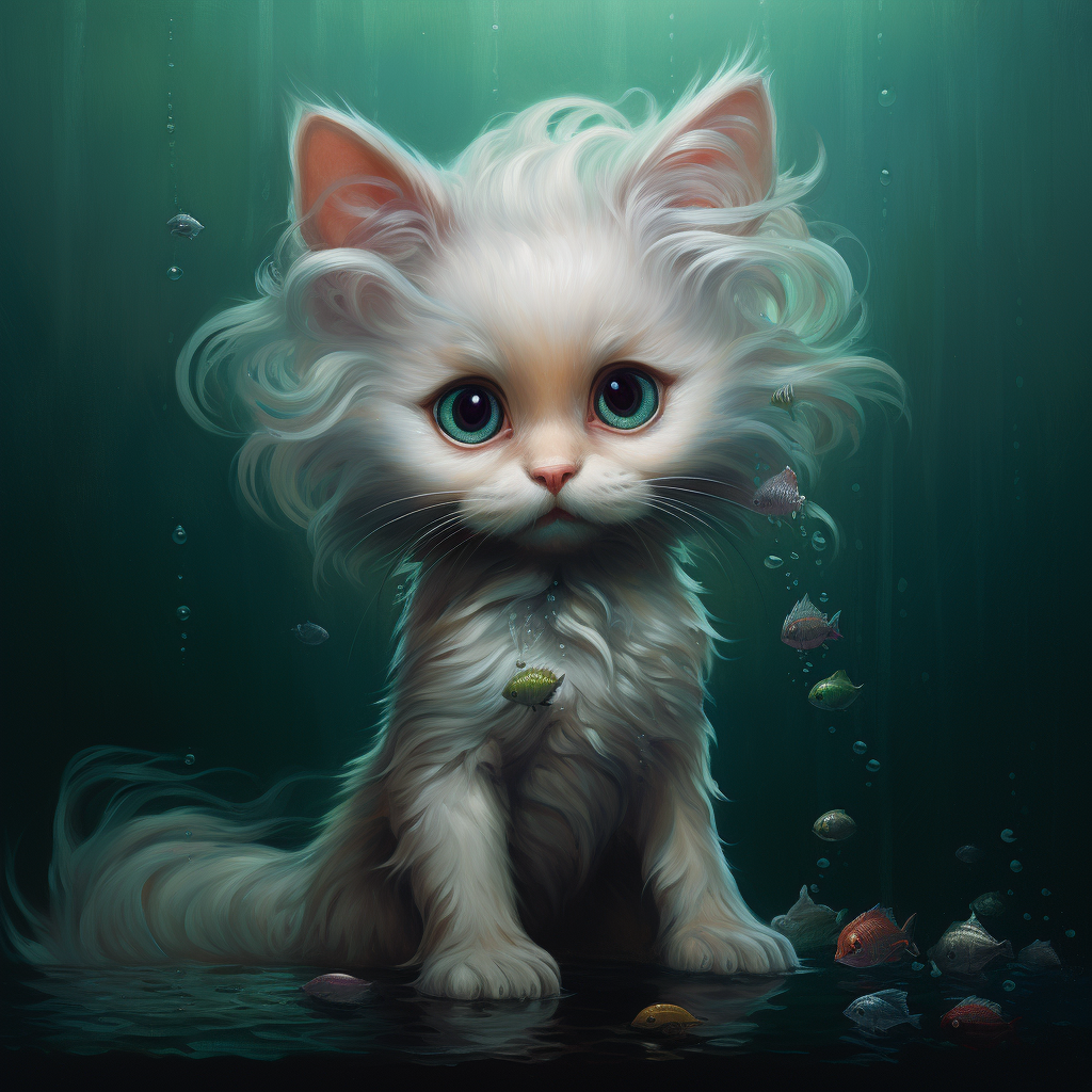 Sweet mermaid kitten with soft realism