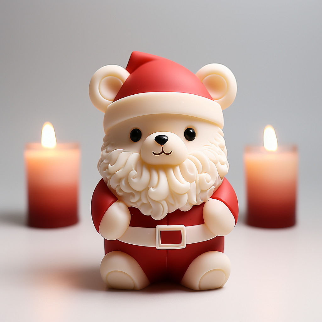 Cute teddy Santa candle in white