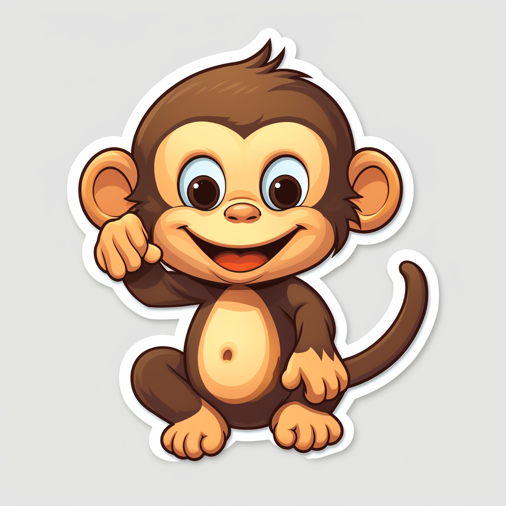 Cute monkey sticker on white background