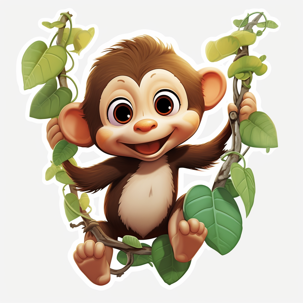 Cute Monkey Swinging Vines Sticker