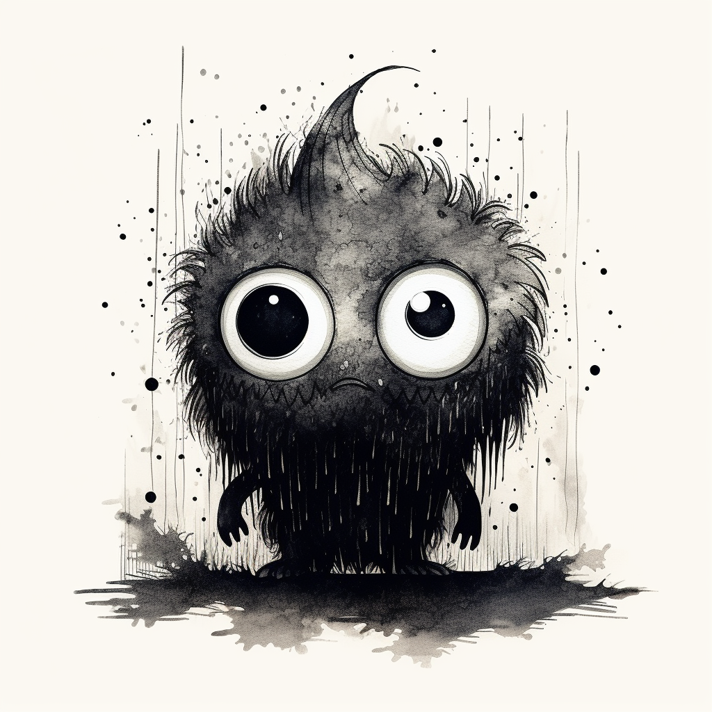 Cute monster drawn in Japanese ink style