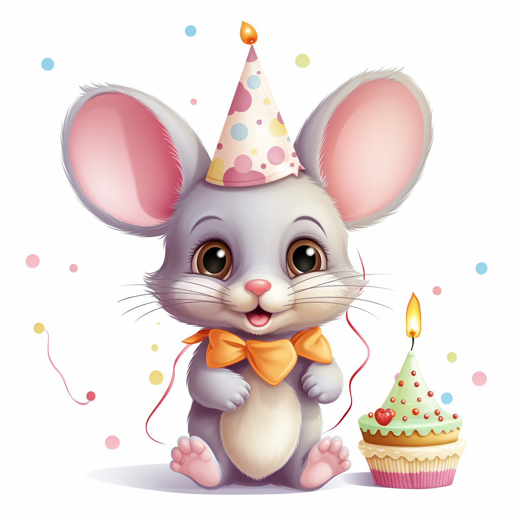 Cute mouse celebrating birthday with friends