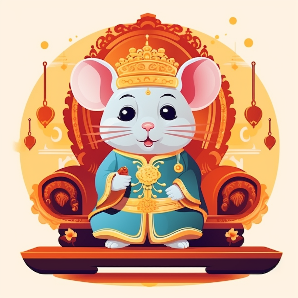 Cute chubby mouse in Indian ethnic wear on a throne