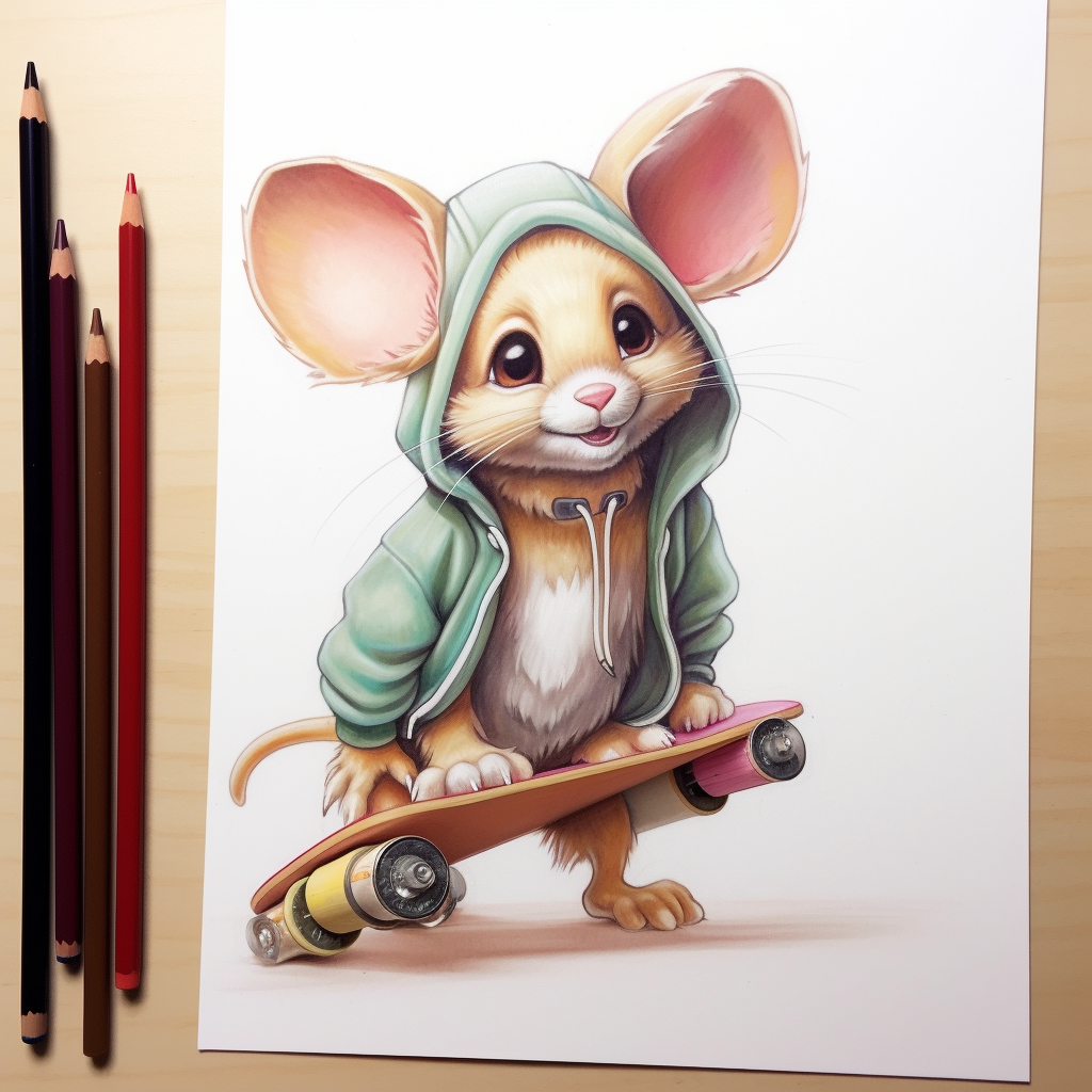 Cute mouse on skateboard with hoodie ears