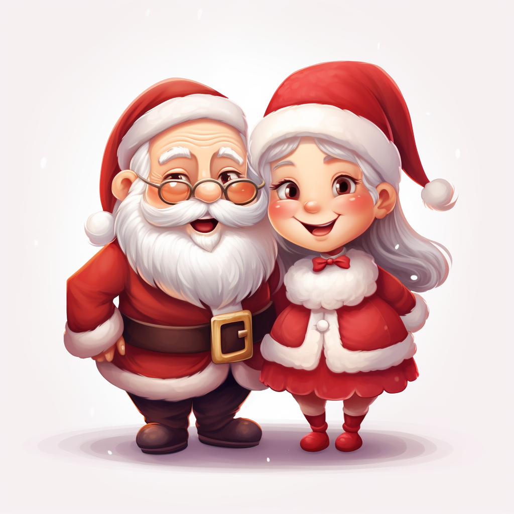 Cartoon-style Mr and Mrs Santa Claus