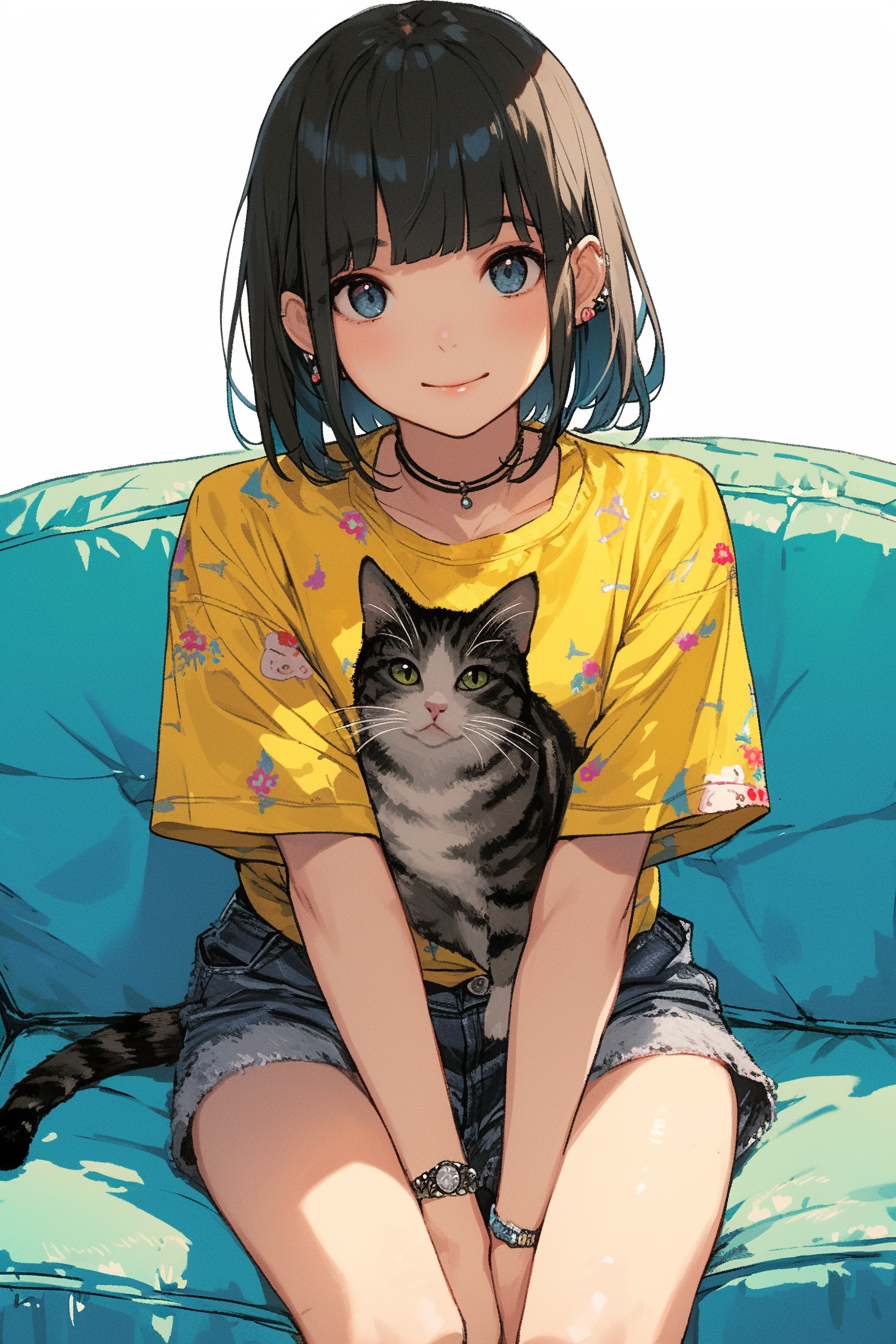 Cute Neko Woman on Sofa