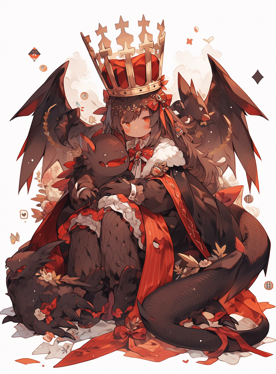 Cute dragon wearing ribbon crown