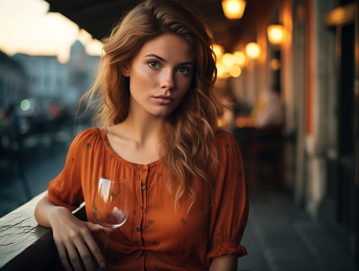 Nordic Girl Ordering Wine in Italian Old Town