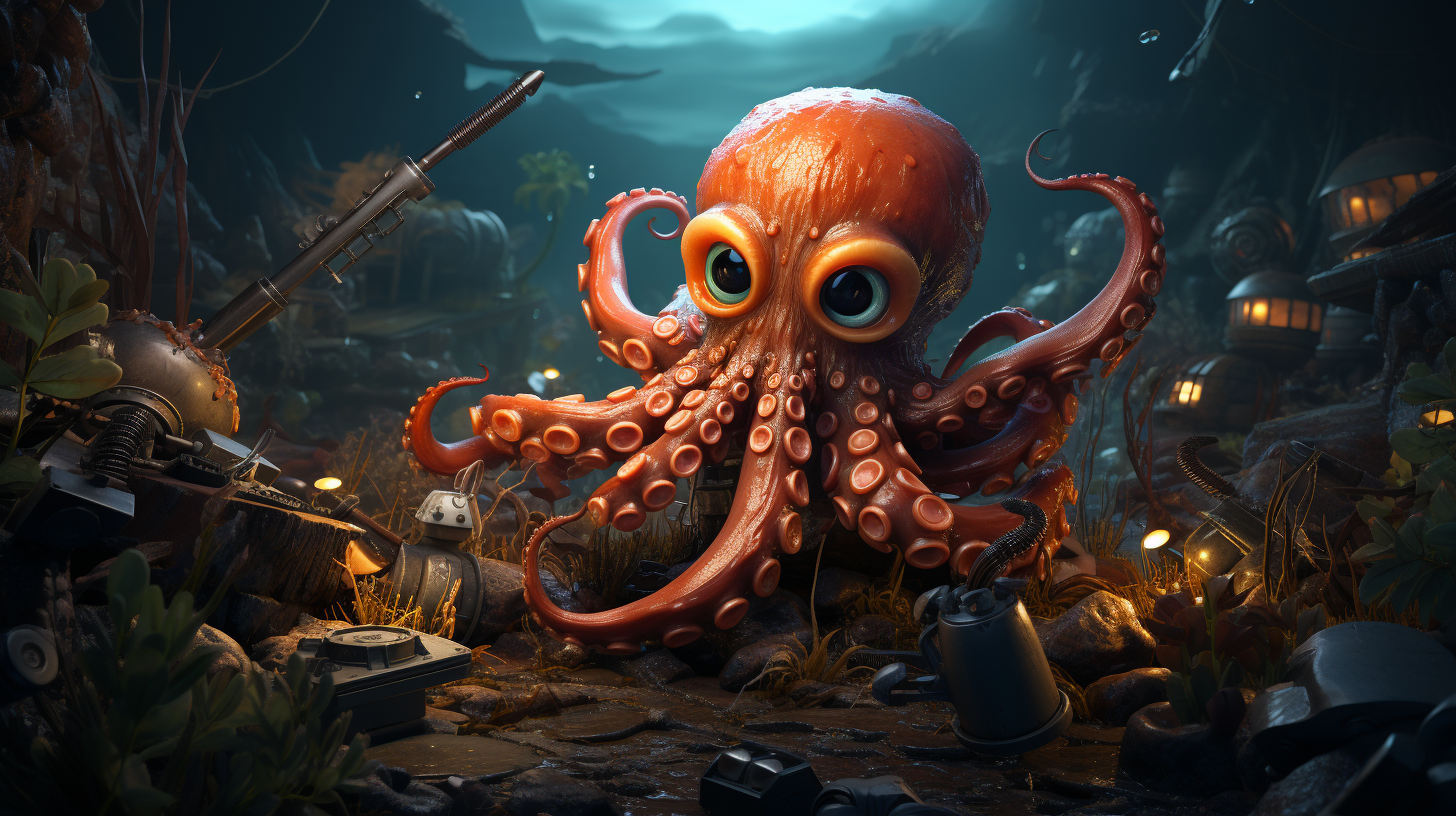 Cute octopus with hammer and tools