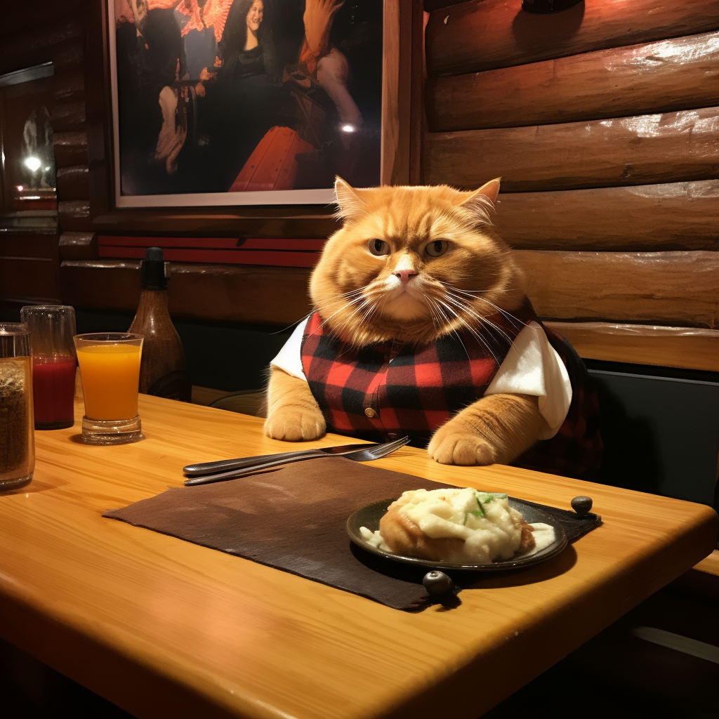 Cute Orange Cat at Texas Roadhouse with Steak