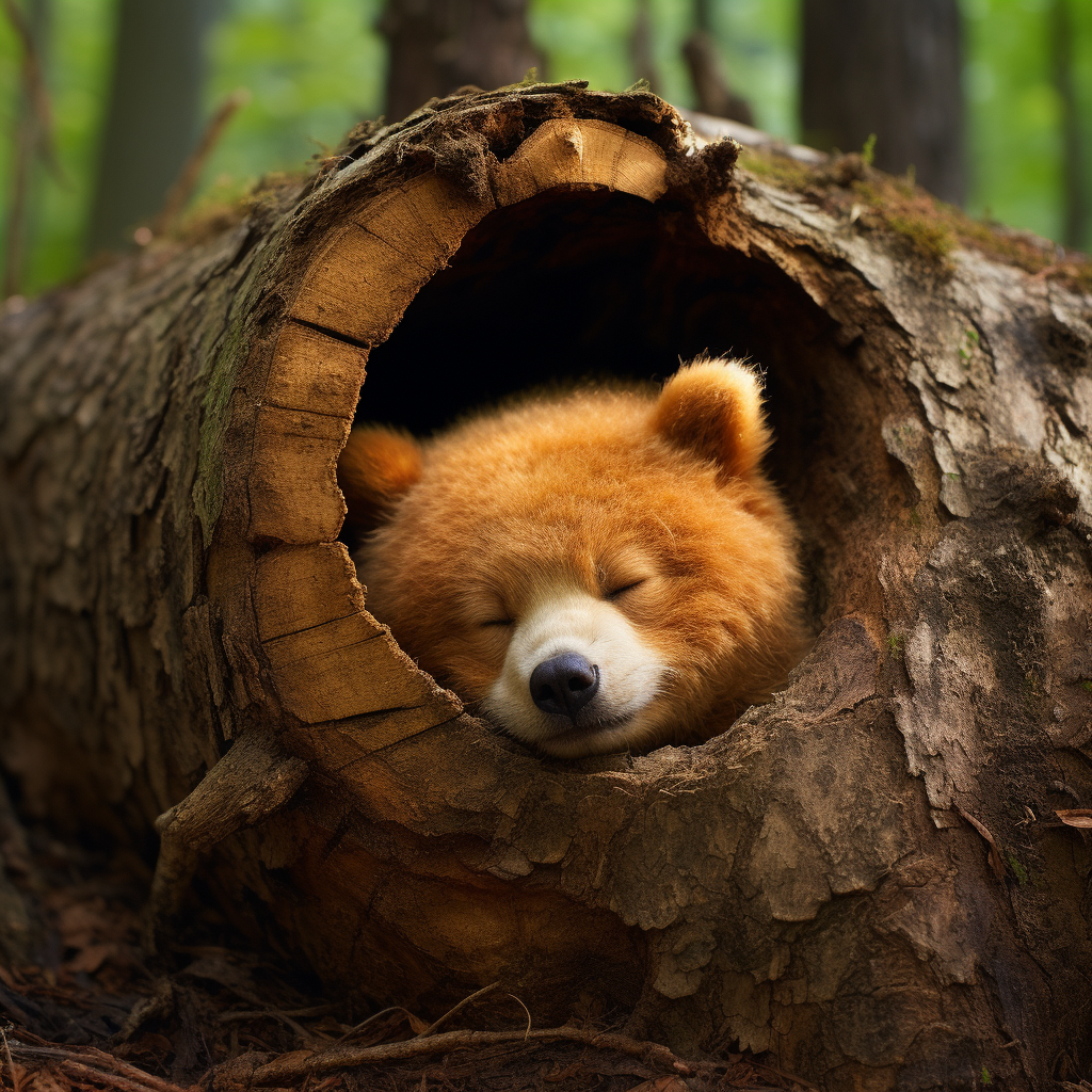 Sleeping Orange Chinese Bear in Forest