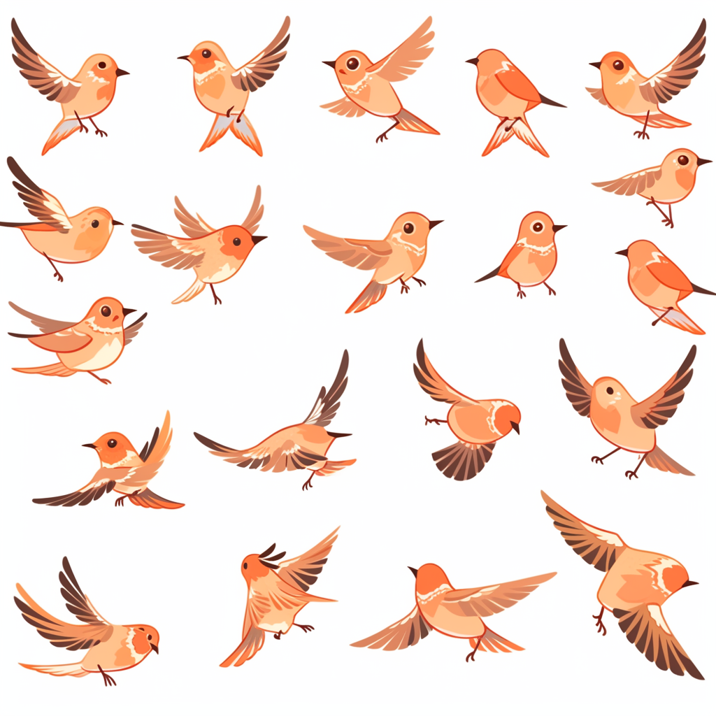 Small cute orange sparrow in flight