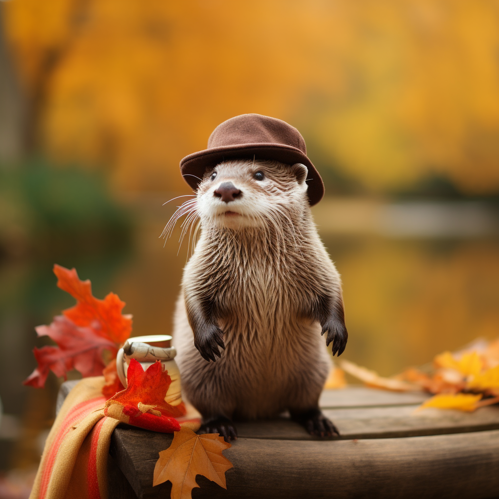 Cute otter in autumn attire