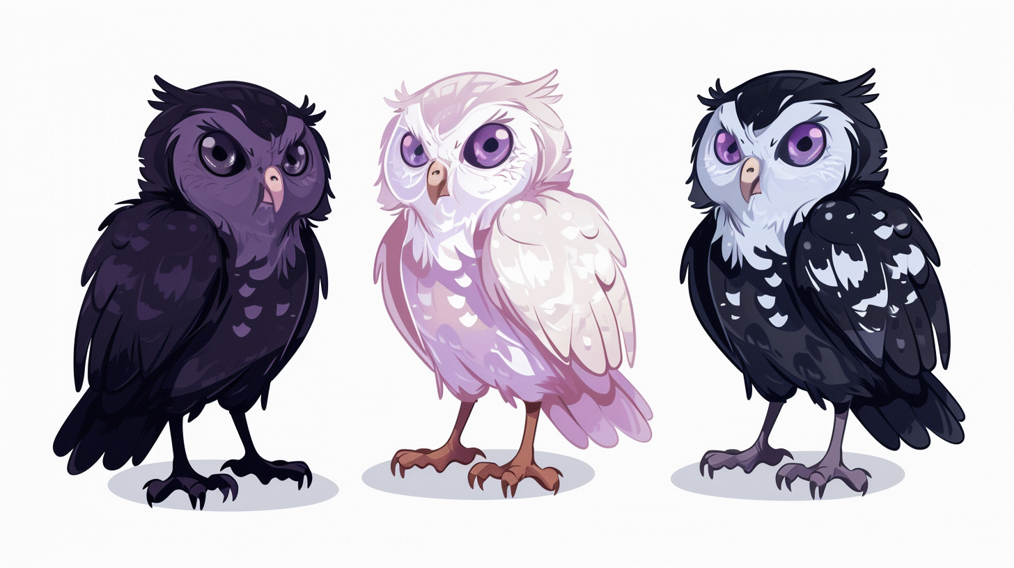 Cute Owl Hyakki Yako in White and Purple